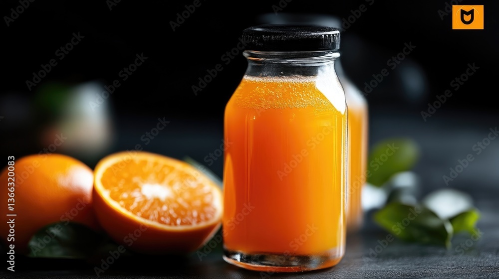 Fresh orange juice in glass bottle Fresh orange juice in glass bottle