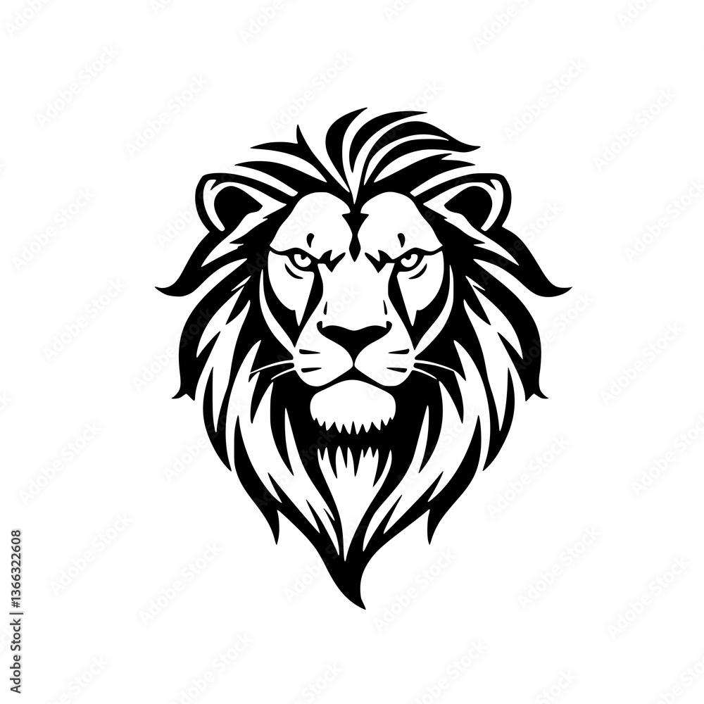 Obraz premium Majestic Lion Portrait: A striking illustration of a lion's head, depicted in bold lines, capturing its regal essence, strength, and dignity.