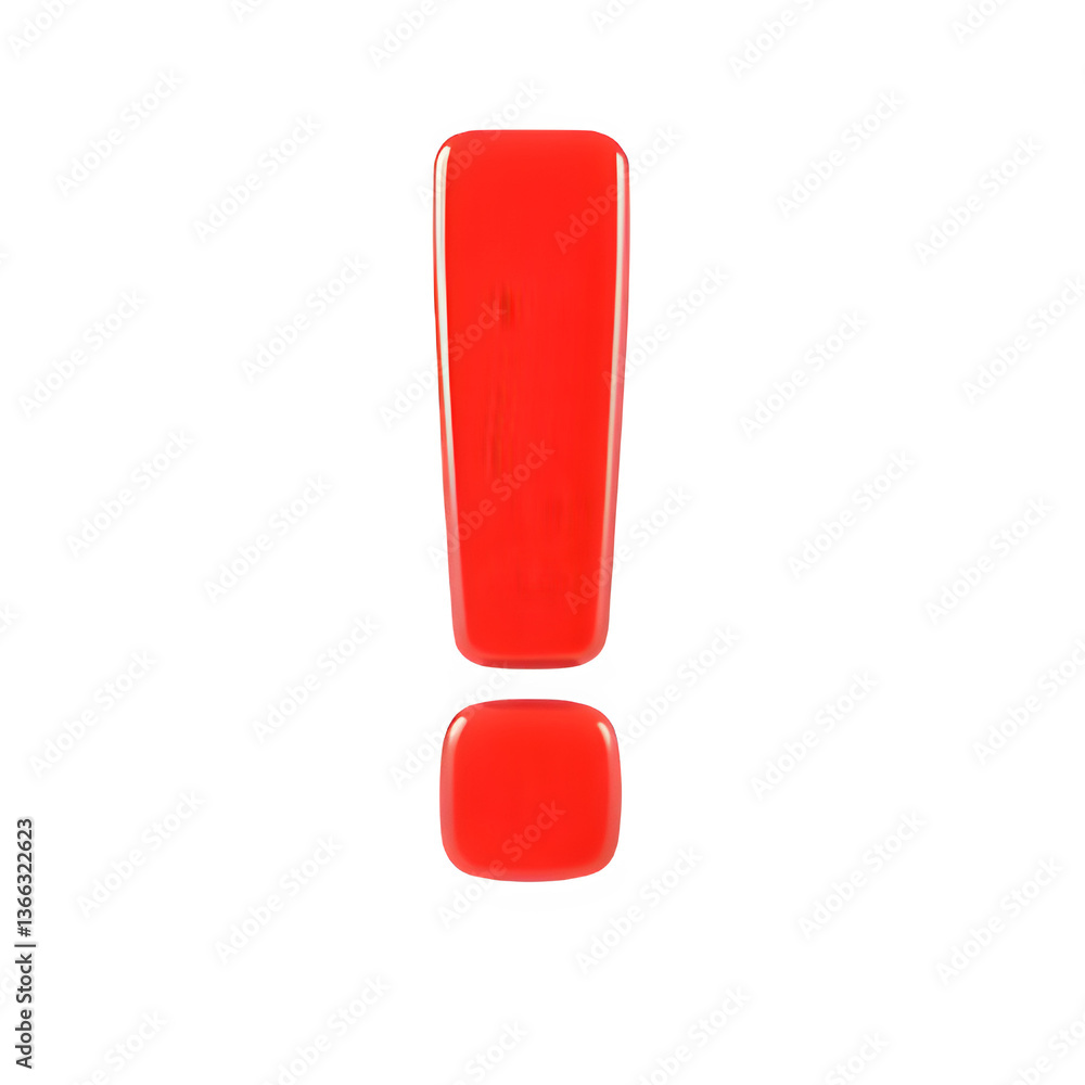 Shiny 3D red exclamation mark on a white background Shiny 3D red exclamation mark on a white background
