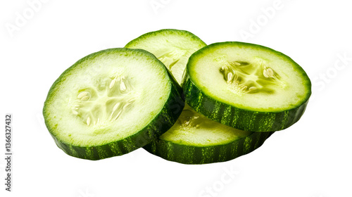 Cucumber slices, fresh, green, and healthy, cut out transparent