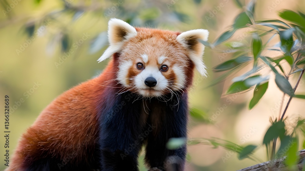 Naklejka premium Red Panda Resting on Tree Branch in Natural Habitat