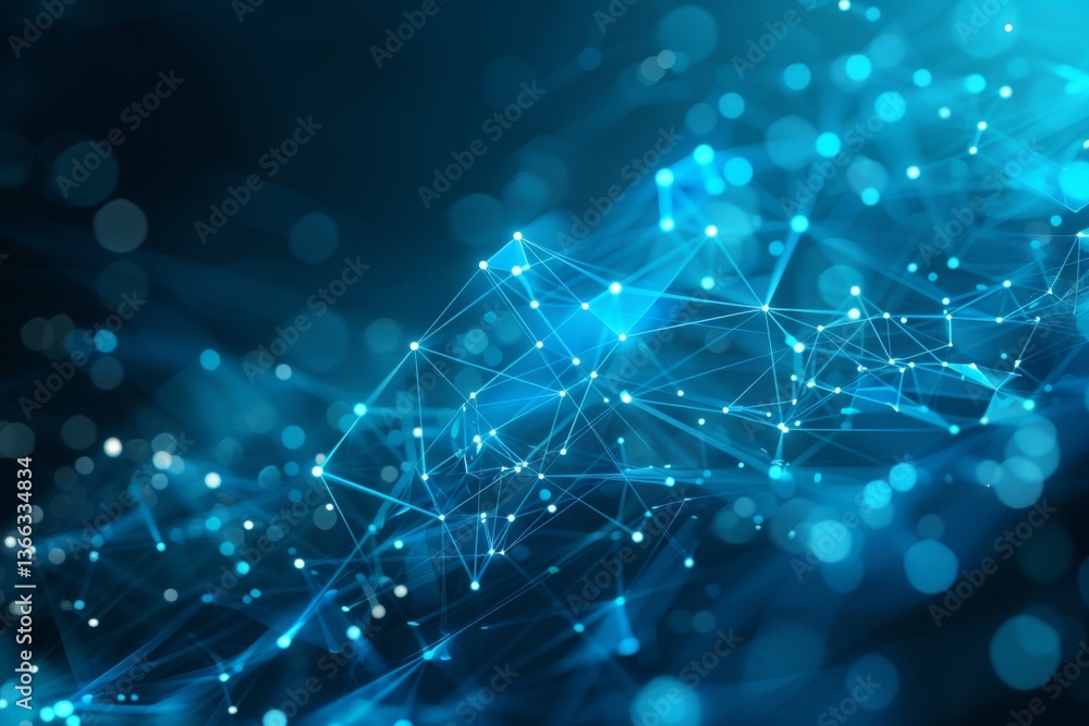 Obraz premium Futuristic blockchain network visualization with neon blue and white data flow on white background