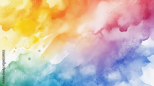 Vibrant watercolor abstract background with multiple blended rainbow hues