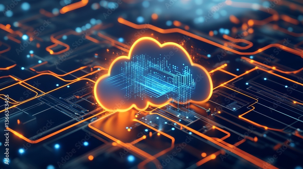 3D Illustration of Cloud Computing Concept: Secure Data & Network Storage 3D Illustration of Cloud Computing Concept: Secure Data & Network Storage