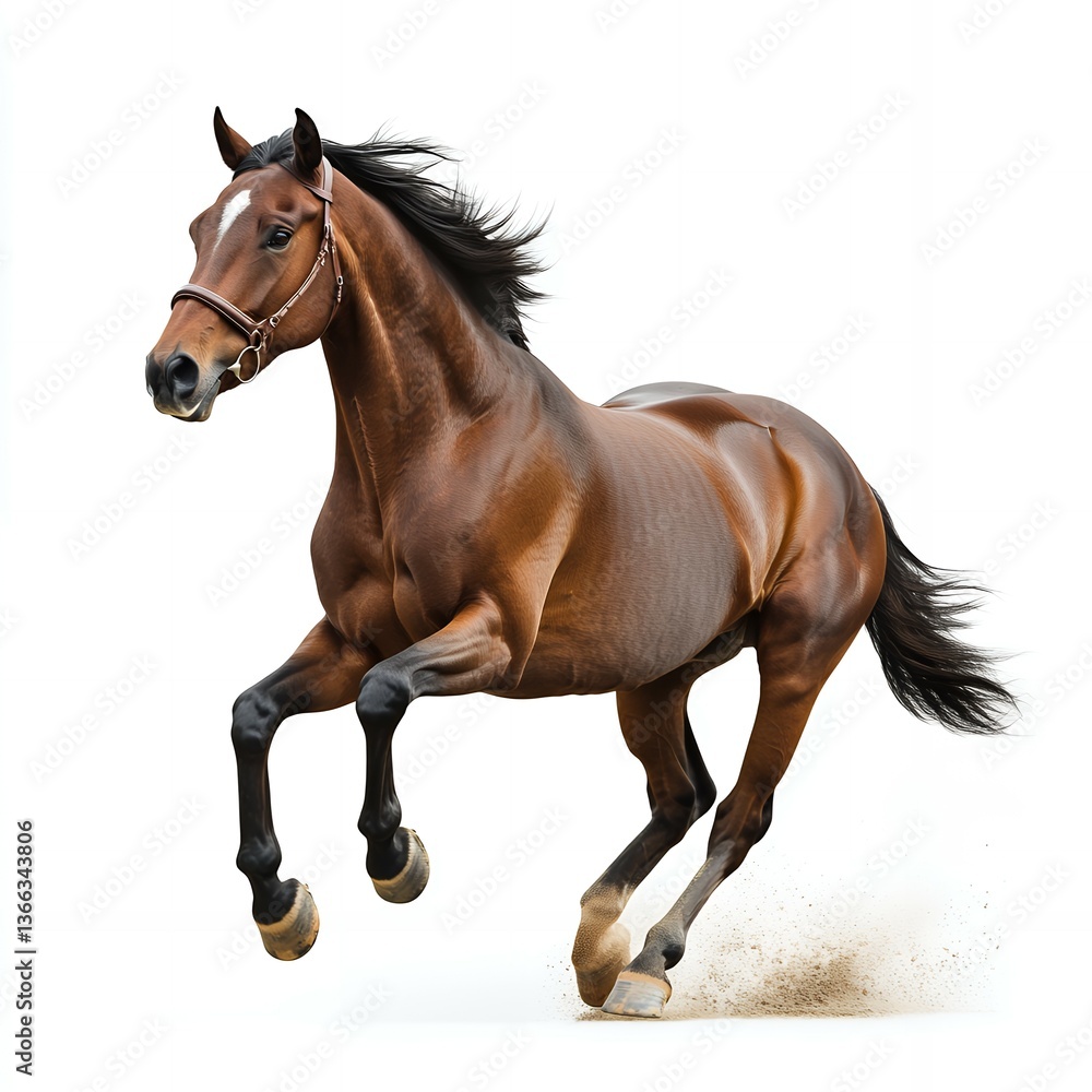 Powerful Brown Horse Galloping Dynamically Isolated on White Background Powerful Brown Horse Galloping Dynamically Isolated on White Background