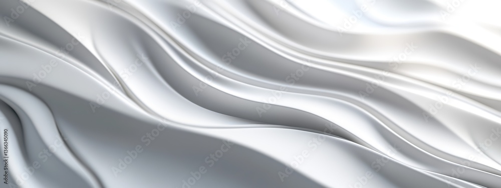 Smooth waves of white satin silk fabric create a luxurious and elegant textile design Smooth waves of white satin silk fabric create a luxurious and elegant textile design
