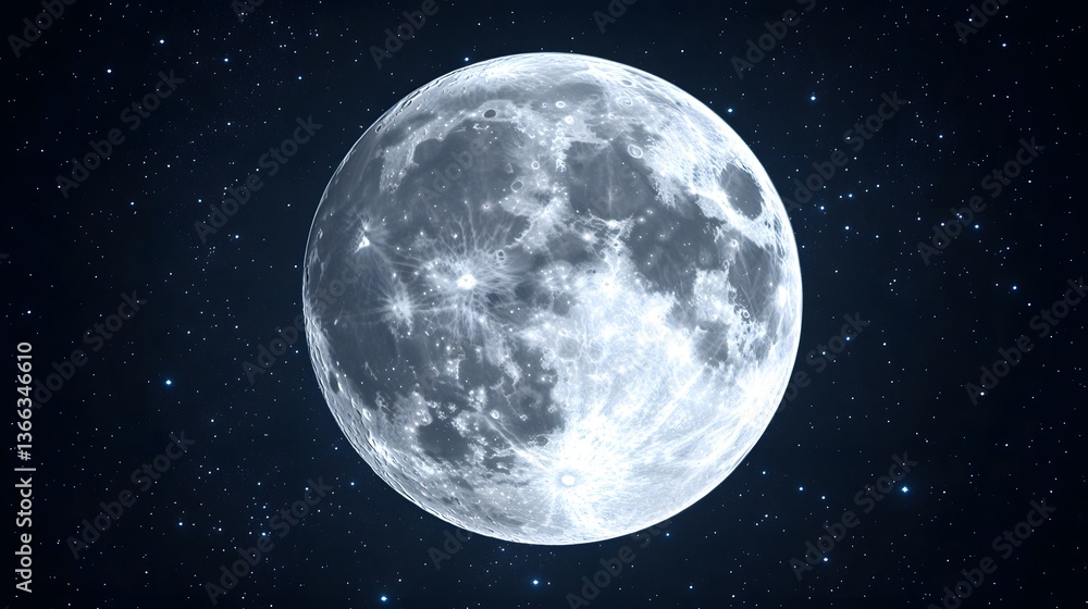 Luminous full moon in a dark night sky with detailed craters. Luminous full moon in a dark night sky with detailed craters.