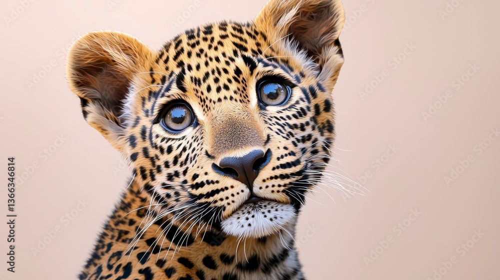 Naklejka premium Striking leopard staring intently at the camera with its beautiful spot patterns displayed against a bright white background
