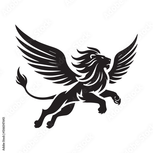 Flying Lion Animal  Vector Illustration Silhouette
