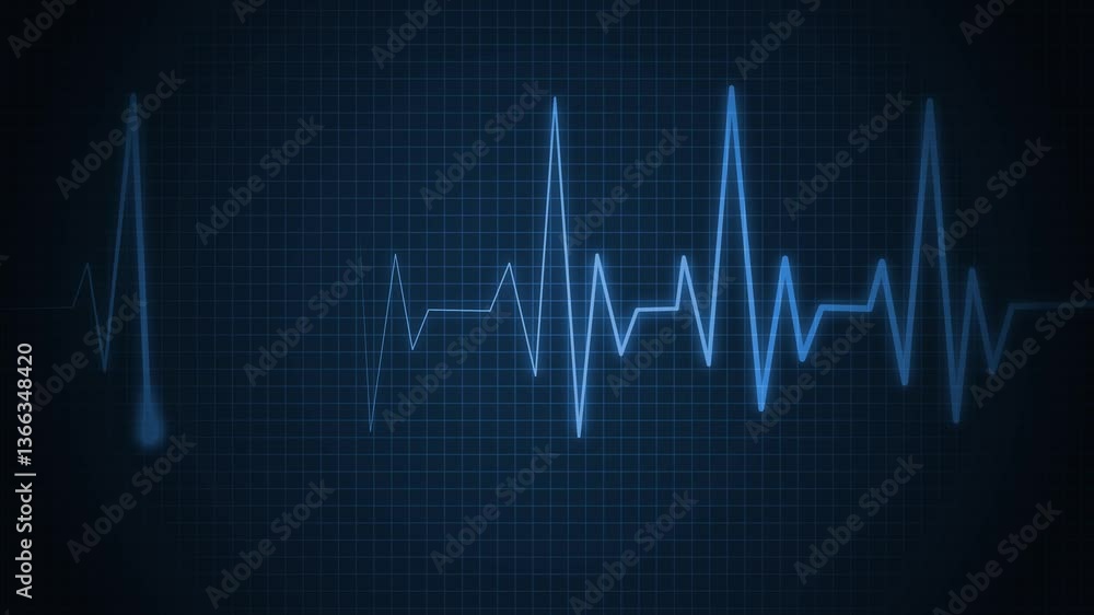Digital Heartbeat Monitor Display Animation, A digital representation of a heartbeat monitor displaying waveforms on a dark background Digital Heartbeat Monitor Display Animation, A digital representation of a heartbeat monitor displaying waveforms on a dark background