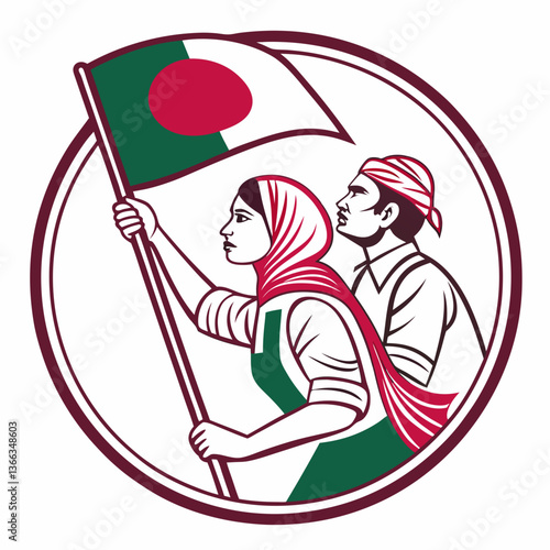 Bangladesh Freedom Fighters Teamwork Logo with Flag - Vector SVG Icon