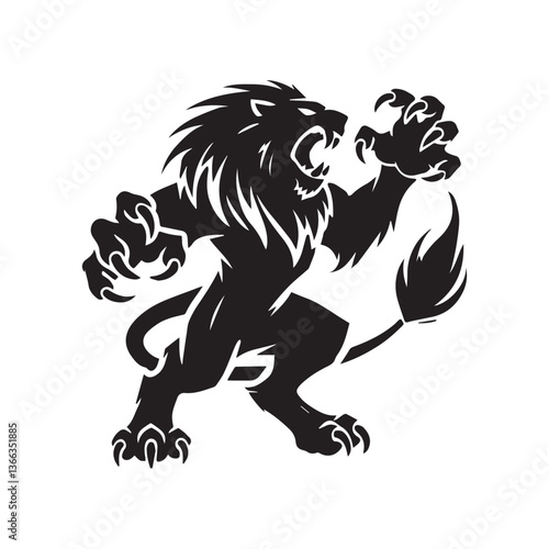 Killer Standing Lion Animal  Vector Illustration Silhouette