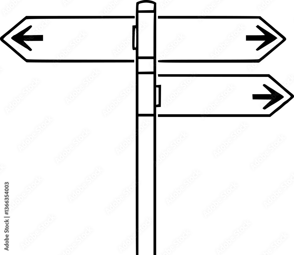 Outline of a road signpost with arrows minimal travel decision vector illustration. Outline of a road signpost with arrows minimal travel decision vector illustration.