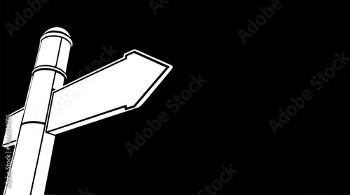 Outline of a road signpost with arrows minimal travel decision vector illustration.