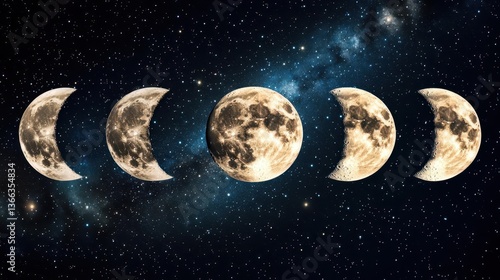 Wallpaper Mural Phases of the Moon in a Stunning Display Against a Starry Night Sky Torontodigital.ca