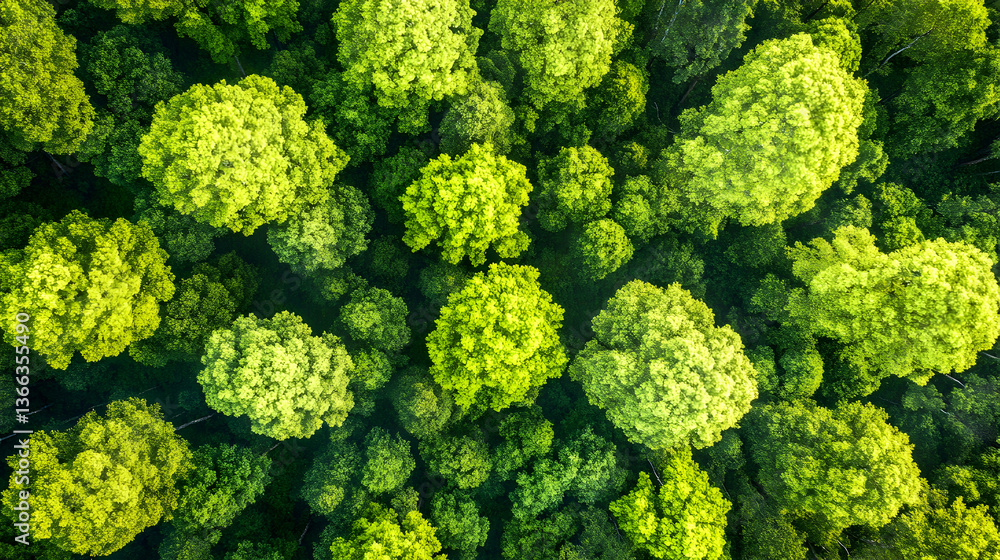 Naklejka premium Lush Green Pine Forest in Sunlight – Serene Nature Landscape