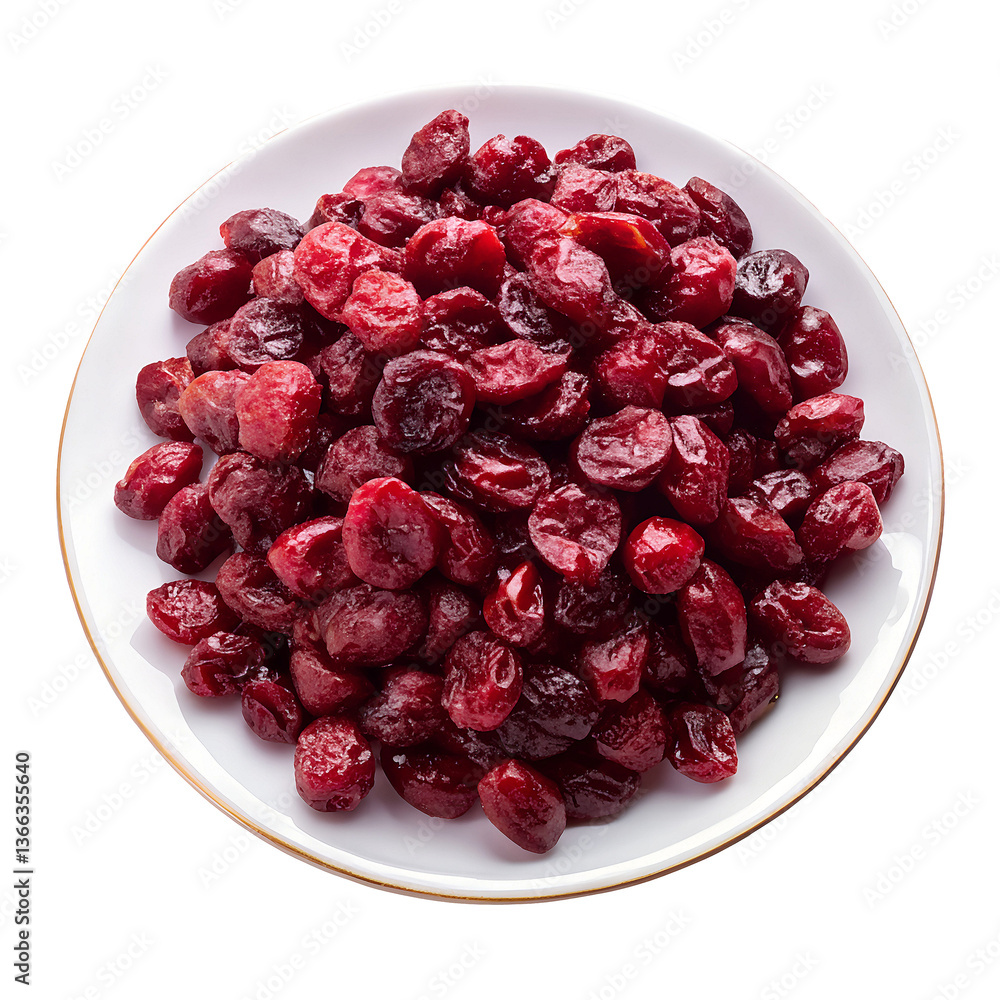 Dried Cranberries on a White Plate with a White Background Dried Cranberries on a White Plate with a White Background