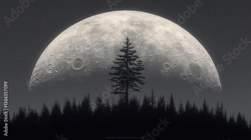 Wallpaper Mural Silhouetted Tree Against A Large Full Moon Over A Dark Forest Landscape At Night Torontodigital.ca