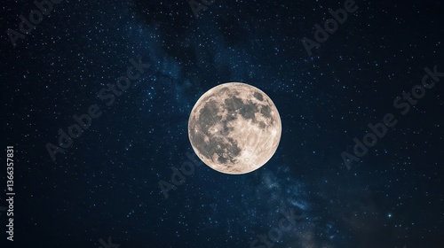Stunning Full Moon Illuminating a Starry Night Sky Over a Tranquil Landscape