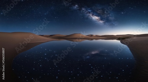 Wallpaper Mural Stunning Night Sky with Milky Way Reflected in Calm Desert Oasis under Starry Atmosphere Torontodigital.ca