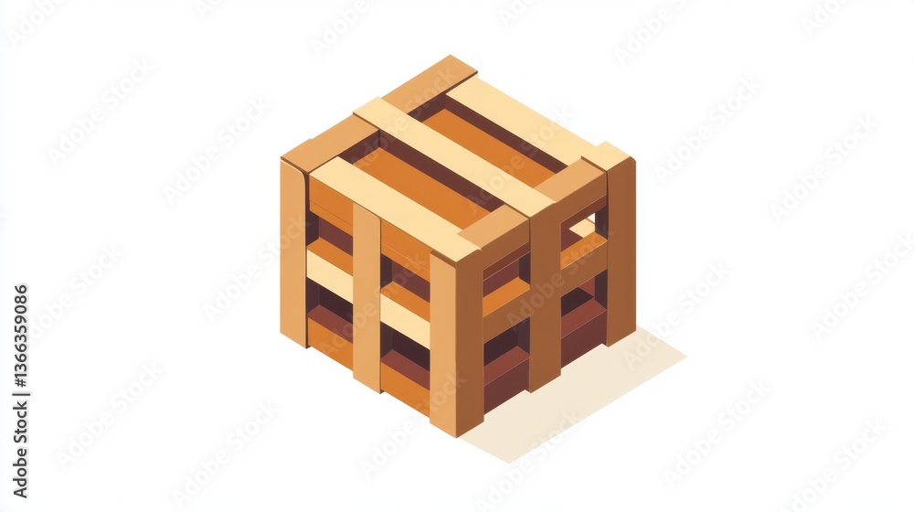 Wooden crate isometric illustration on white background with shadow effect Wooden crate isometric illustration on white background with shadow effect