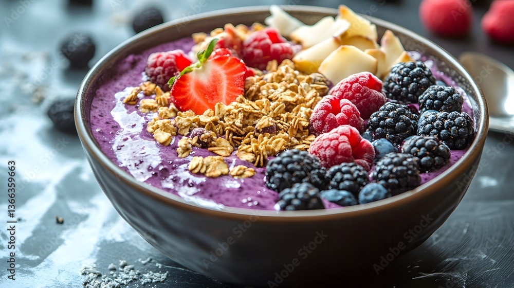a colorful and healthy smoothie bowl filled with berries, granola, and coconut a colorful and healthy smoothie bowl filled with berries, granola, and coconut