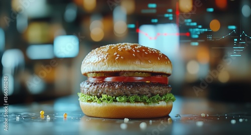 Delicious Hamburger With Fresh Ingredients Served in a Modern Restaurant Setting