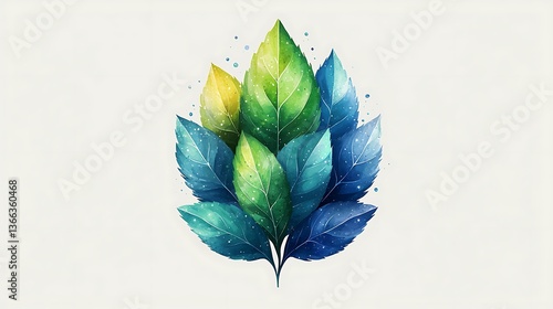 Beautiful drawing of peppermint leaves in colors high resolution photo