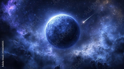 Wallpaper Mural Vibrant Cosmic Landscape with Blue Planet Surrounded by Stars and Glowing Nebula in Space Torontodigital.ca