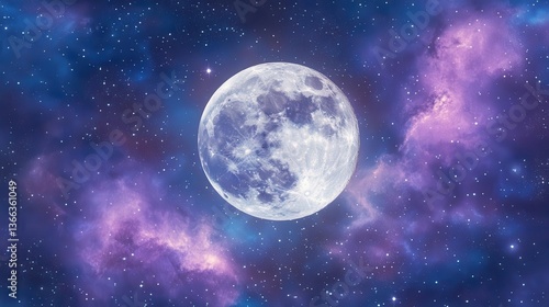 Wallpaper Mural Vibrant Full Moon Illuminating a Colorful Cosmic Landscape in the Depths of Space Torontodigital.ca