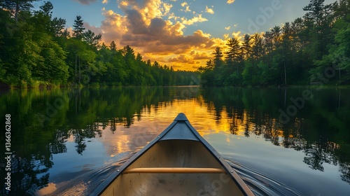 A serene journey on the water, where the reflection of the sky paints a vivid picture of nature's artwork
