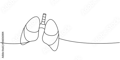 Lungs one line continuous drawing. Human internal organ continuous one line illustration.