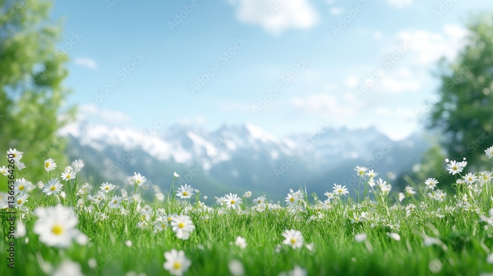 Fototapeta premium Mountain meadow bursting with wildflowers under a vibrant sky