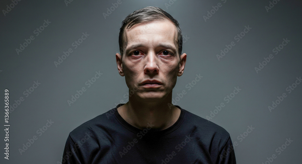 Fototapeta premium Man expressing seriousness against a dark background 