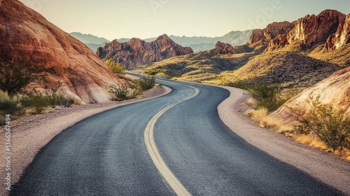 Beautiful asphalt highway stretches through the mountains