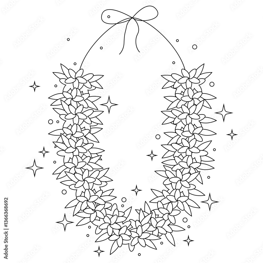 Obraz premium Lei Day. Necklace and artificial flowers. Flower lei garland background for Hawaii Lei day concept