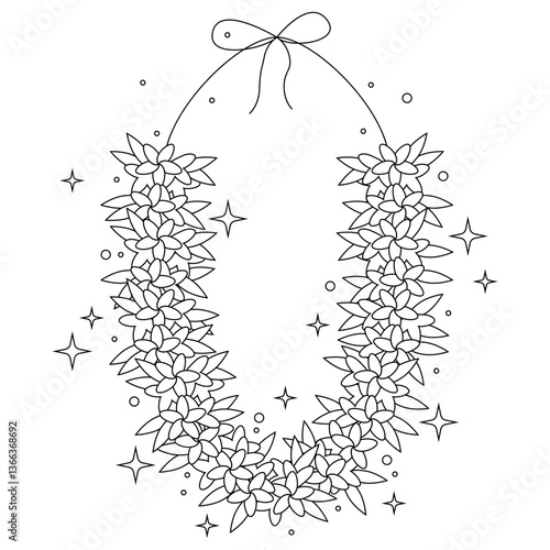 Lei Day. Necklace and artificial flowers. Flower lei garland background for Hawaii Lei day concept