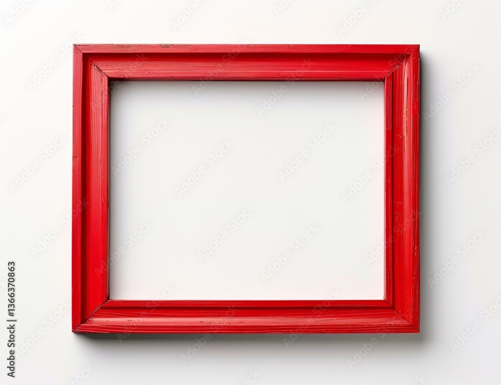 Fototapeta premium Red picture frame on a white background. Isolated red wooden photo or painting frame with copy