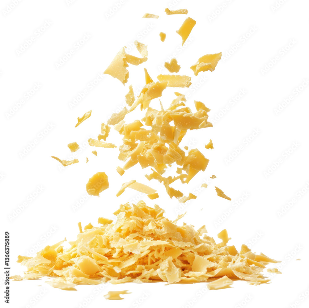 Obraz premium PNG Grated Gouda cheese food falling ingredient.