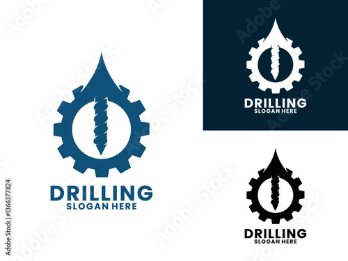 Water Gear Drilling logo design vector template