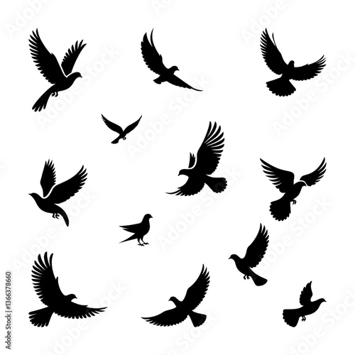 vector silhouettes set of birds