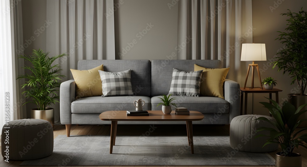 Fototapeta premium Warm and Inviting Living Room with Cozy Sofa