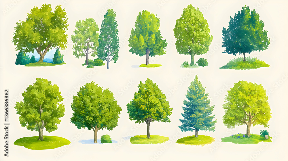 Fototapeta premium Realistic Tree Collection with Various Greenery and Wood Elements