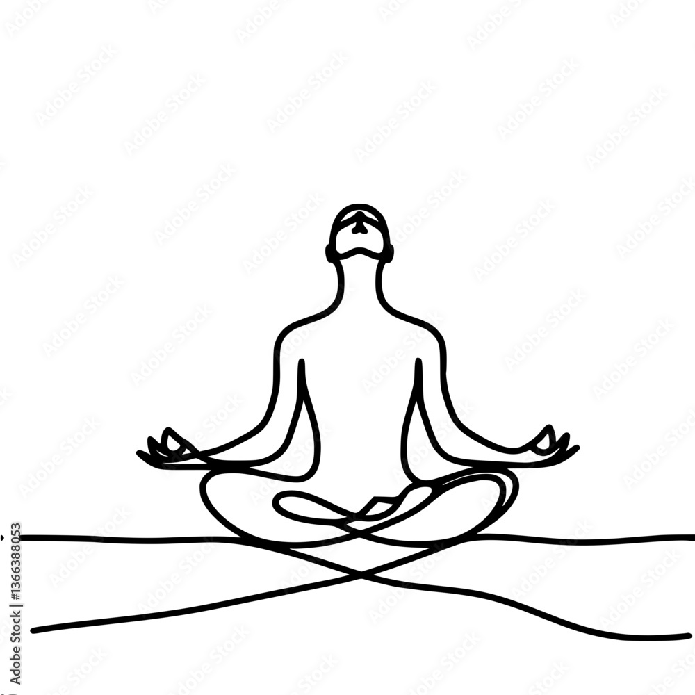 Meditating figure in a calm pose on a minimalist background , single line vector drawing Meditating figure in a calm pose on a minimalist background , single line vector drawing