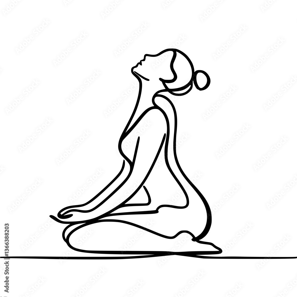 Minimalist line drawing of a woman meditating in serenity Minimalist line drawing of a woman meditating in serenity