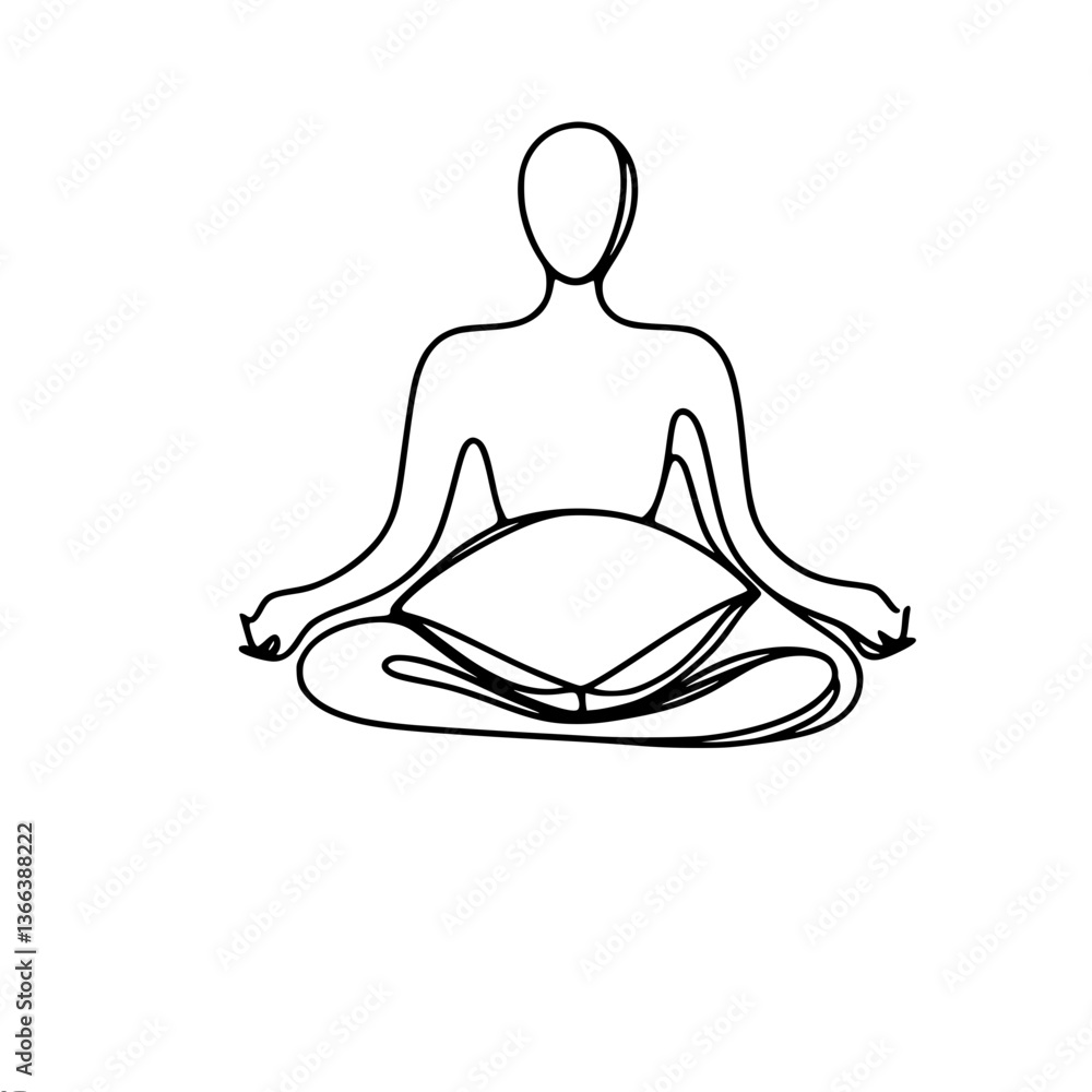 Meditation figure reading a book in minimalist line art style, single line vector drawing Meditation figure reading a book in minimalist line art style, single line vector drawing