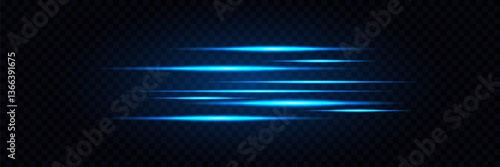Horizontal lines of light and glare. Laser glowing stripes. EPS 10 vector.