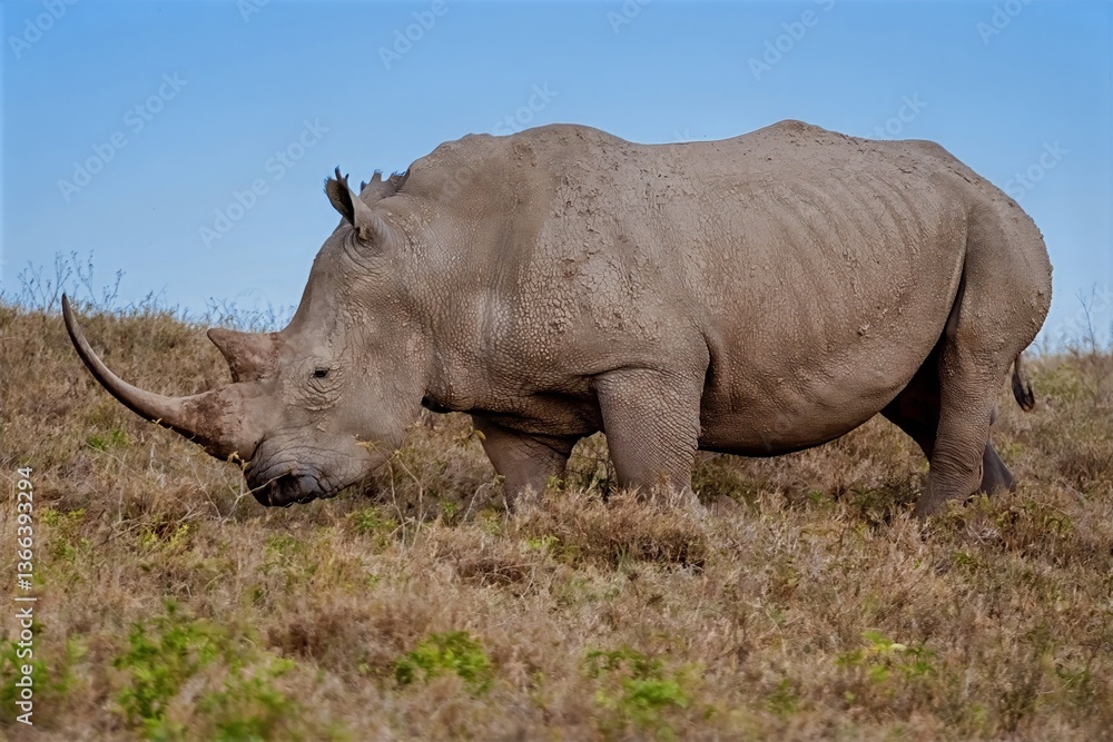 Fototapeta premium white rhino walking in the grass