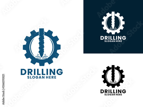 Drill Gear logo design vector icon template