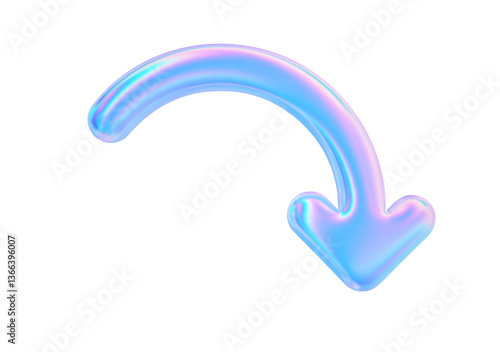 3d down arrow icon. Hologram curve arrow rise. Business and finance design element. Recycle icon. Vector trendy illustration